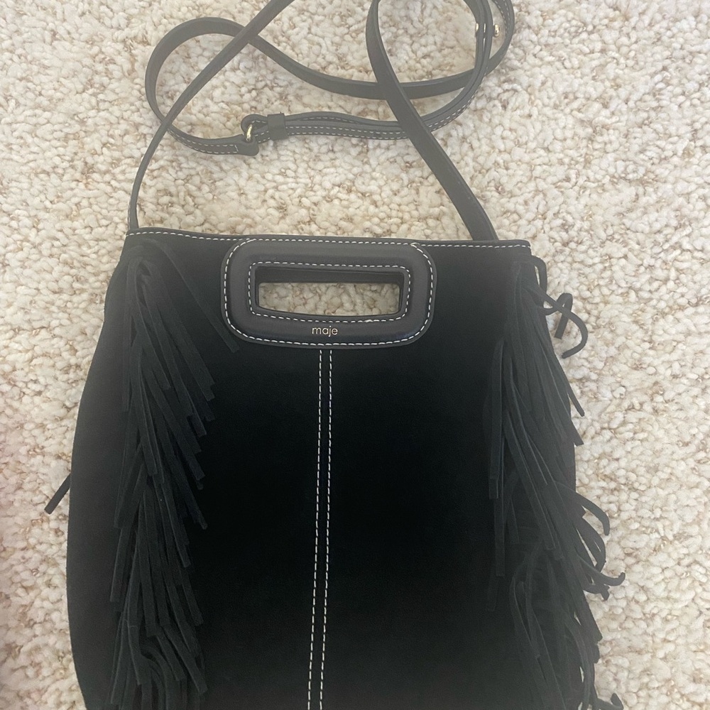 Maje Black Fringe Shoulder Bag